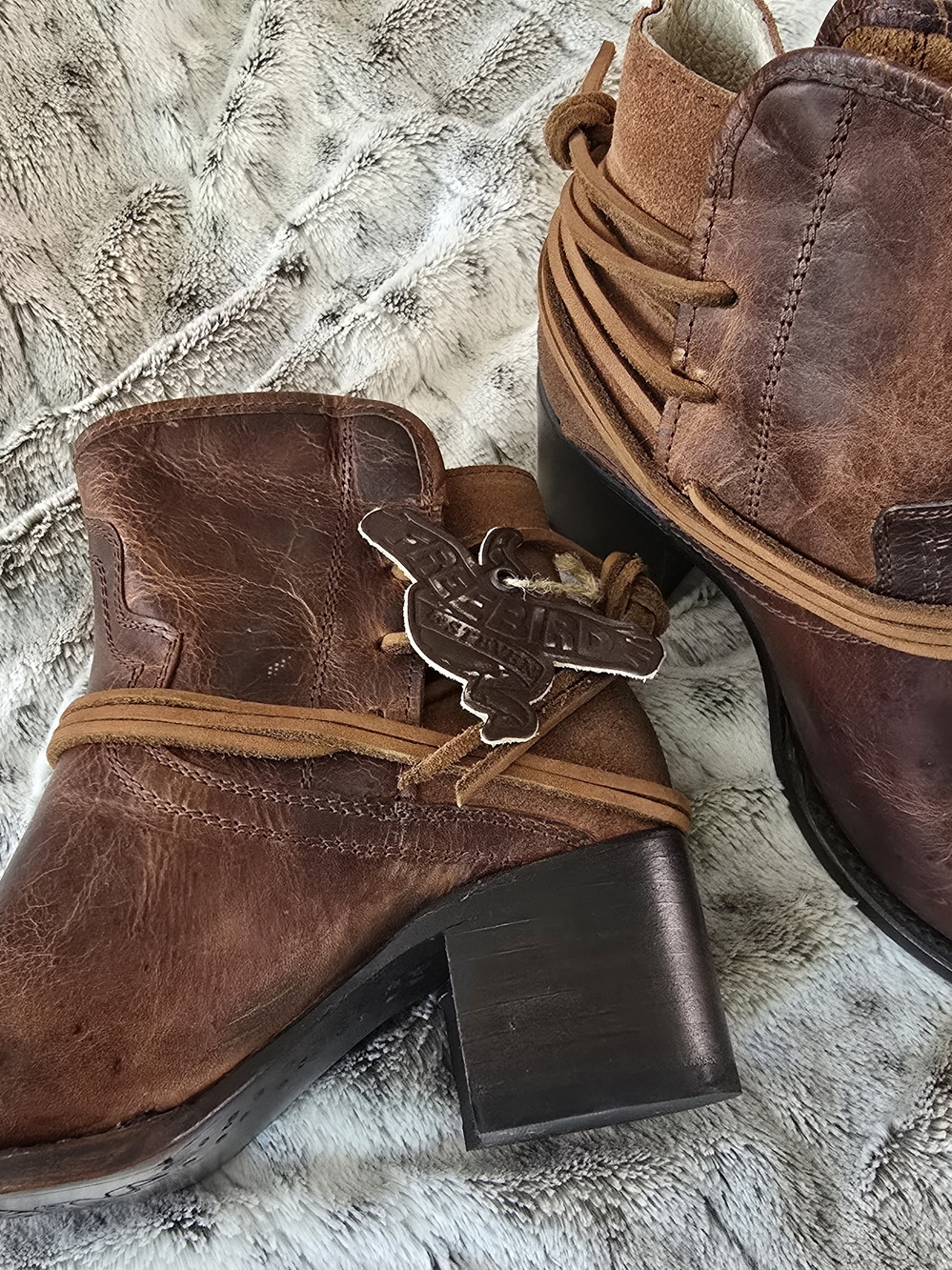 Women's Freebird  Brown Leather Ankle Boots with Wrap Detail